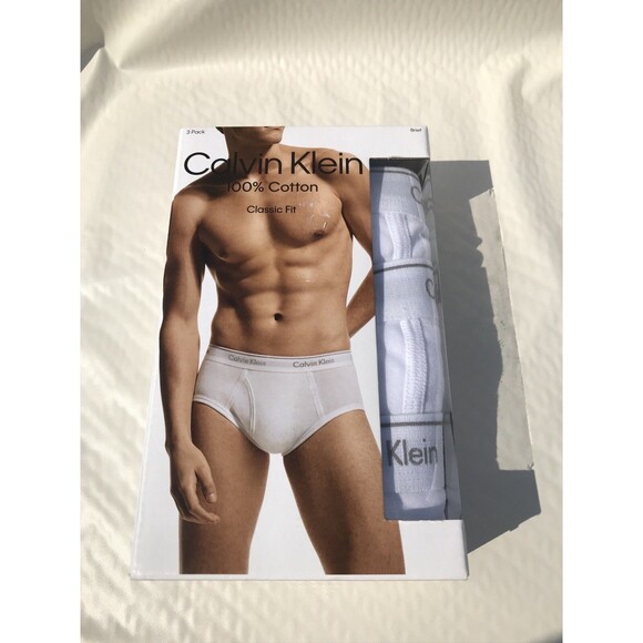 Calvin Klein 100% Cotton Classic Fit 3 Pack Brief New Box White 2xl Underwear - Picture 1 of 5